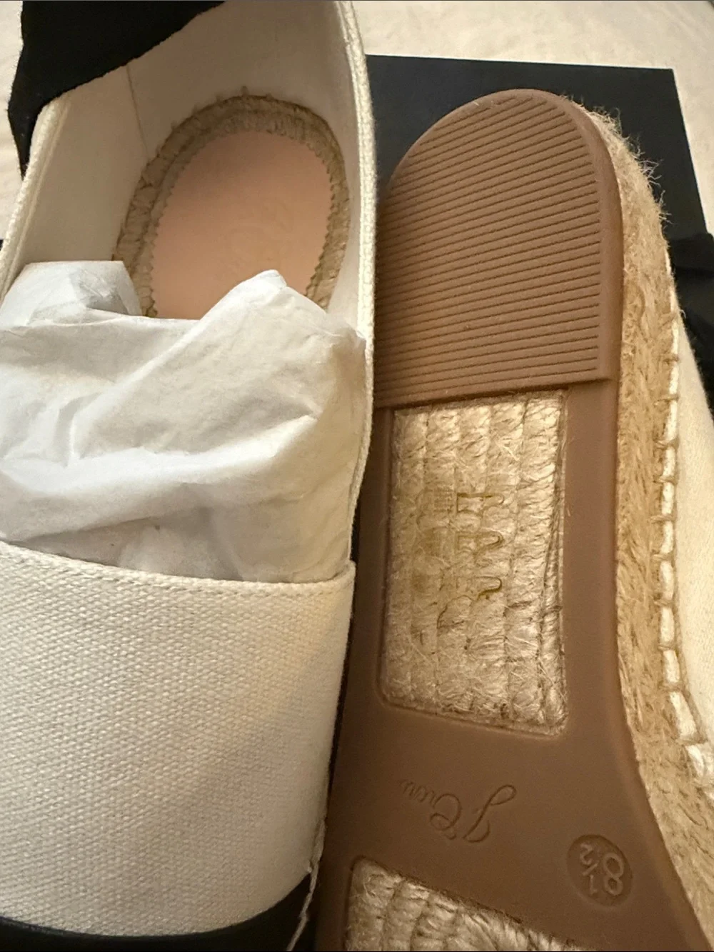 J. Crew NWT White Canvas and Black Toe Espadrille Slingbacks size 8.5